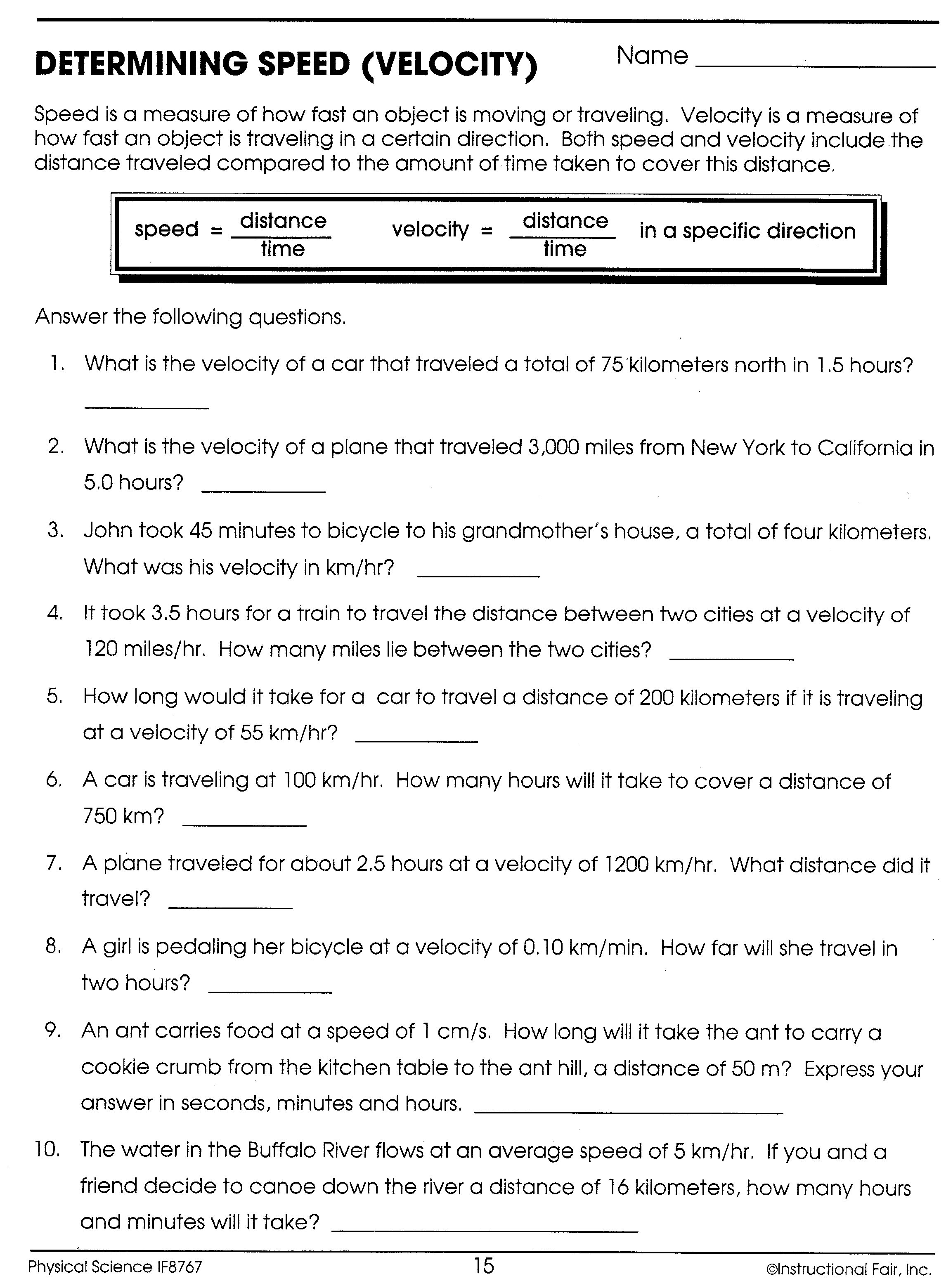 Speed & Velocity - Lessons - Blendspace Throughout Velocity Worksheet With Answers