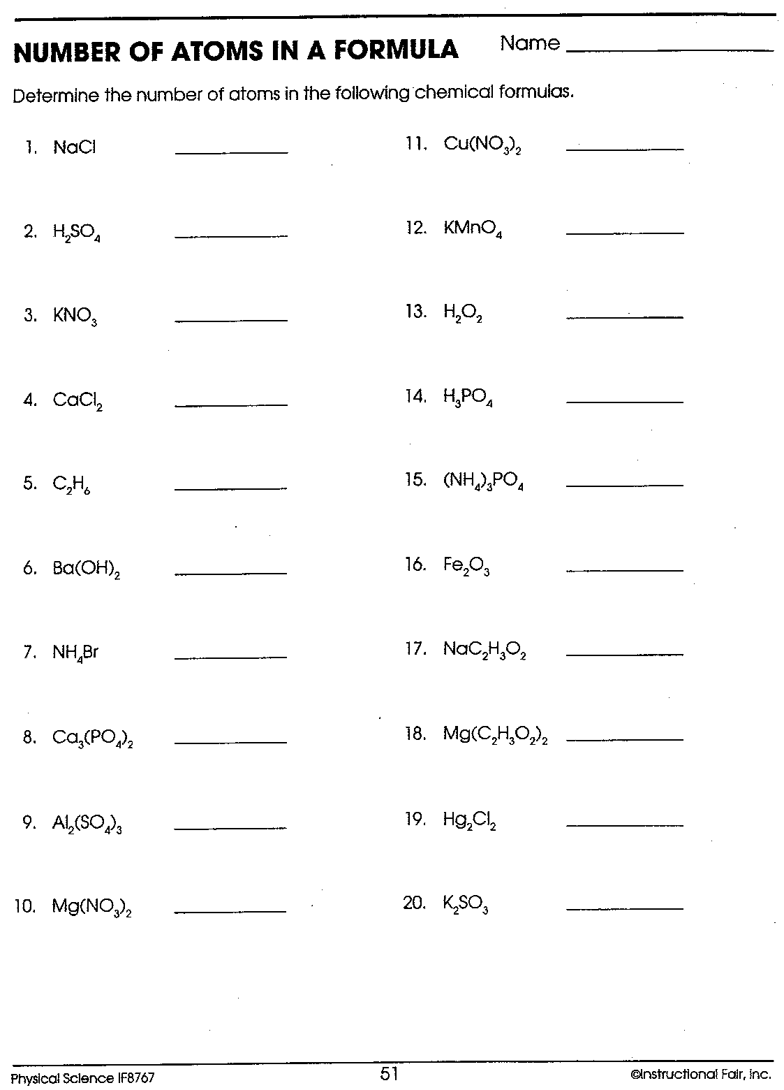 NEW 18 COUNTING ATOMS IN COMPOUNDS WORKSHEET WITH ANSWERS | counting