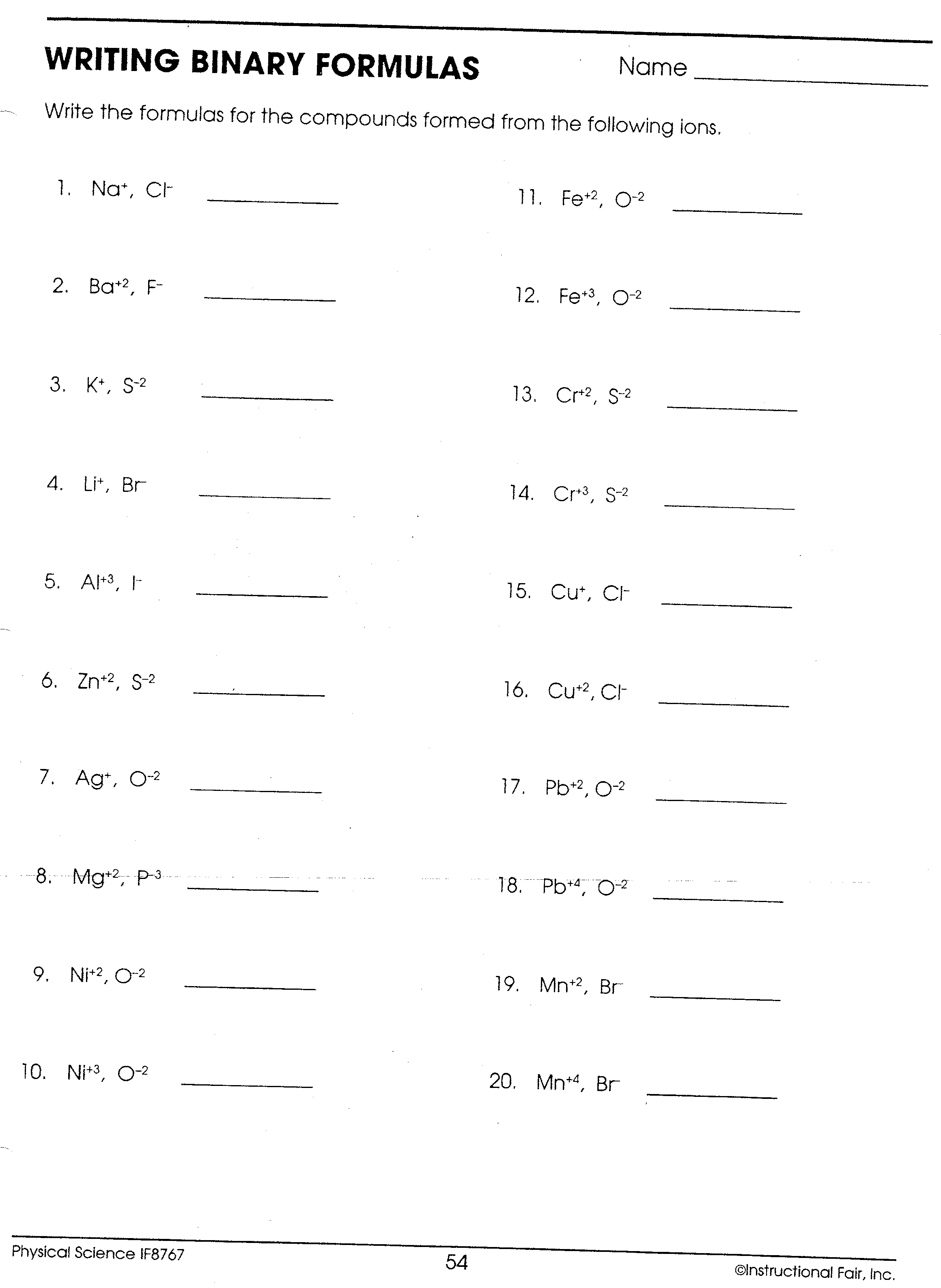 Writing Formulas Criss Cross Method Answers Chemistry