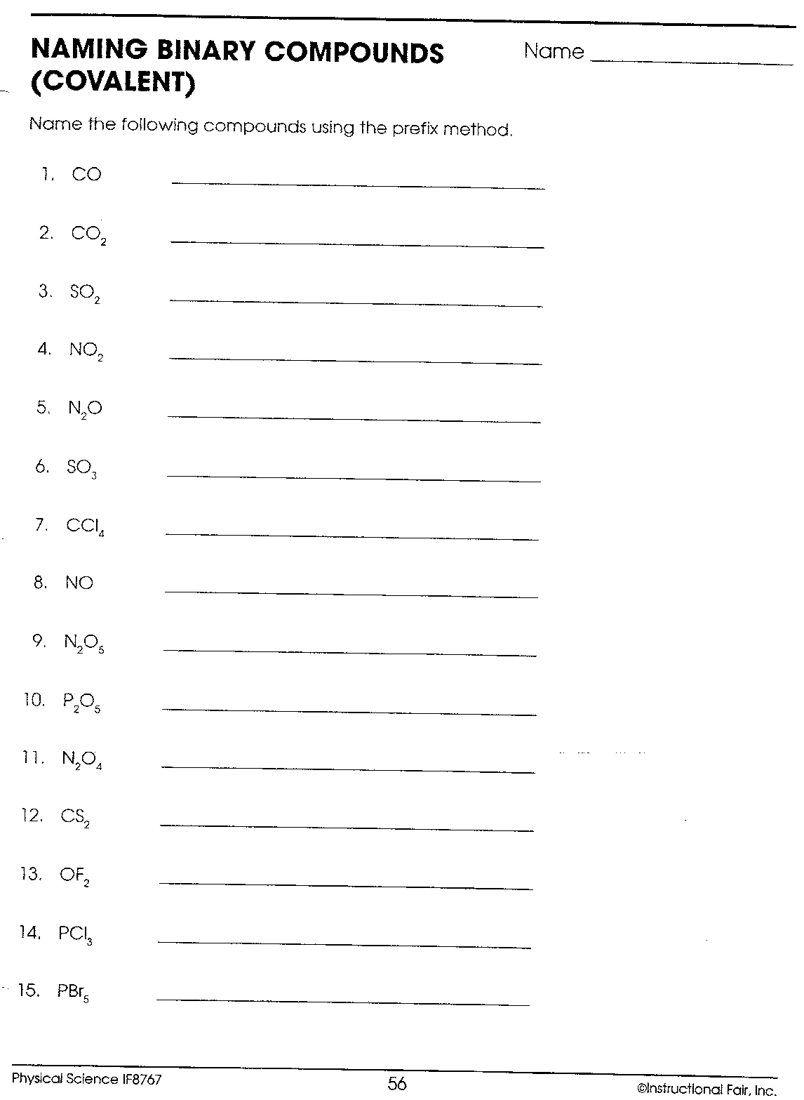 Naming Chemical Formulas Practice Worksheet