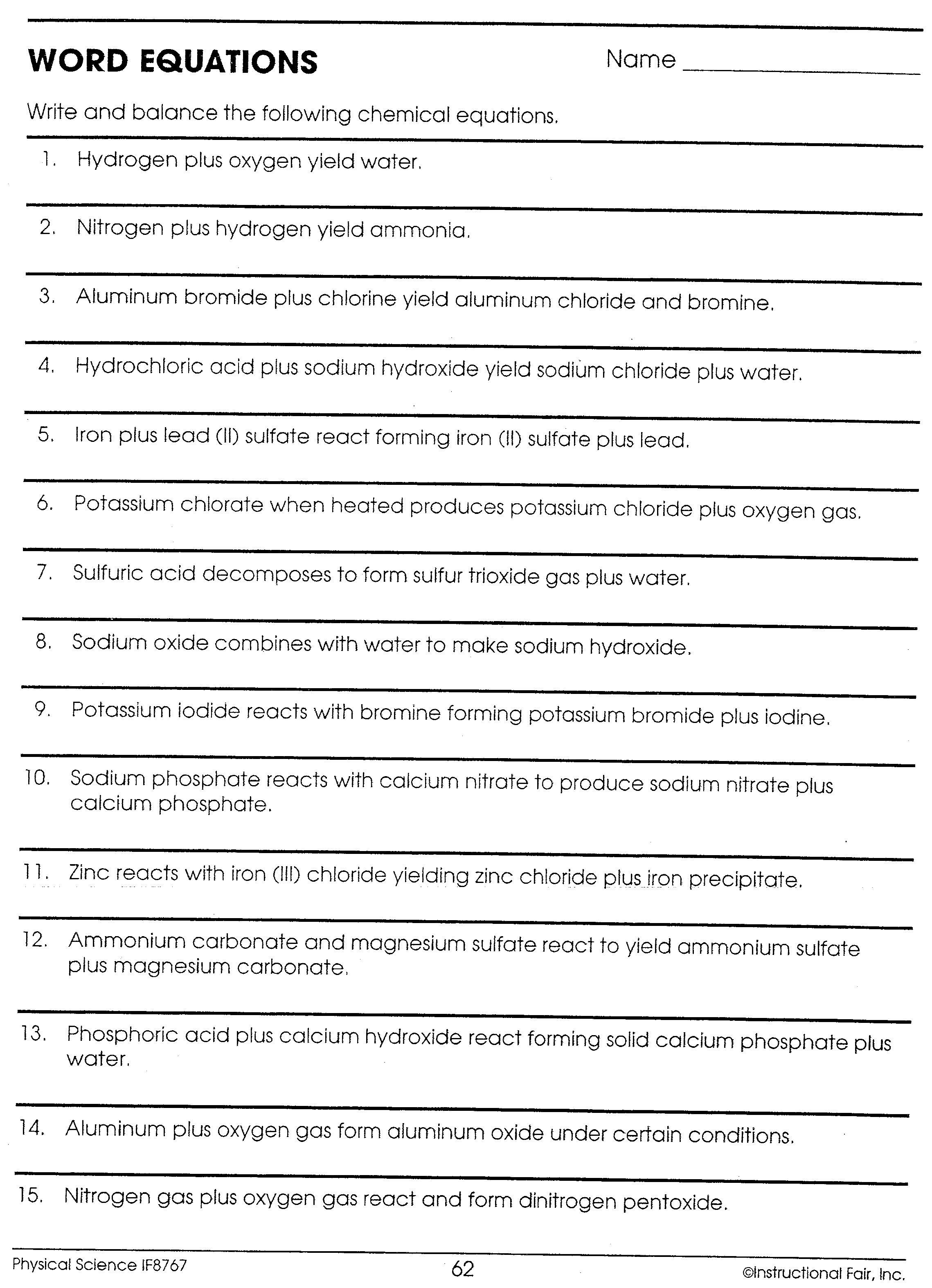 33 Chemistry Chemical Word Equations Worksheet - Free Worksheet Spreadsheet