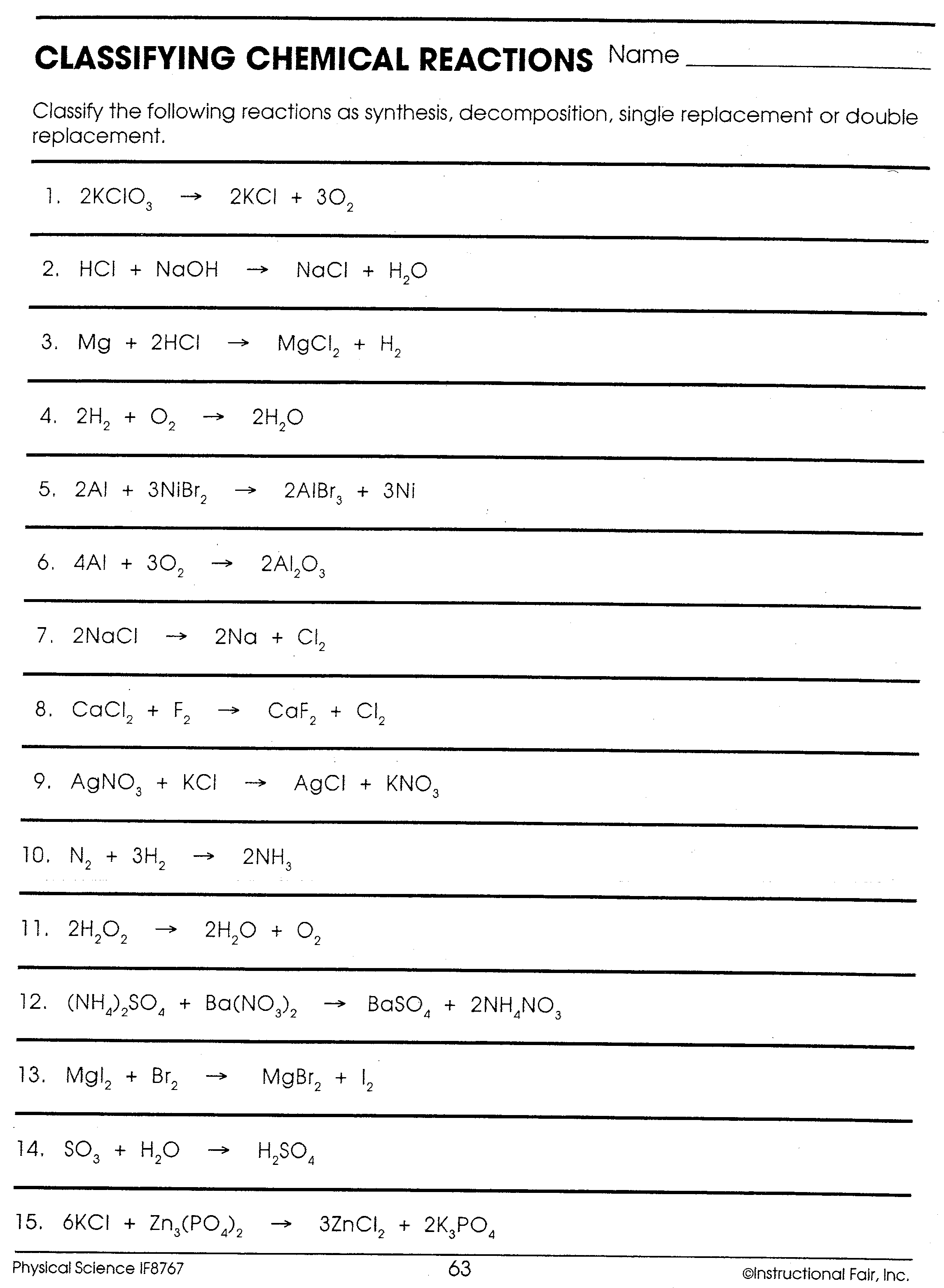 Daniel Davis: Physical Science: November 24 Archives Within Classifying Chemical Reactions Worksheet Answers